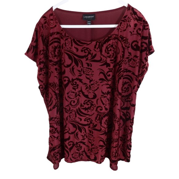 Lane Bryant Tops - 4/$25 LANE BRYANT 18/20 Burgundy Red Velour Burnout Sheer Dolman Sleeve Top